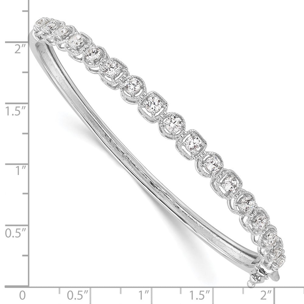 Sterling Silver Shimmer Rhodium-Plated 17 Stone Cz Hinged Bangle Bracelet