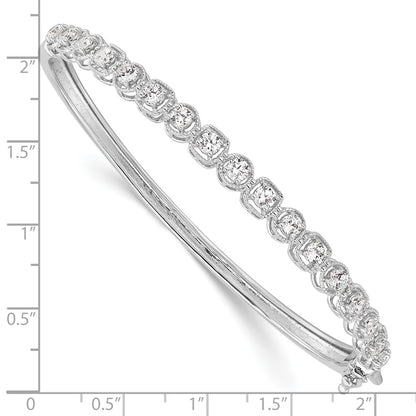 Sterling Silver Shimmer Rhodium-Plated 17 Stone Cz Hinged Bangle Bracelet