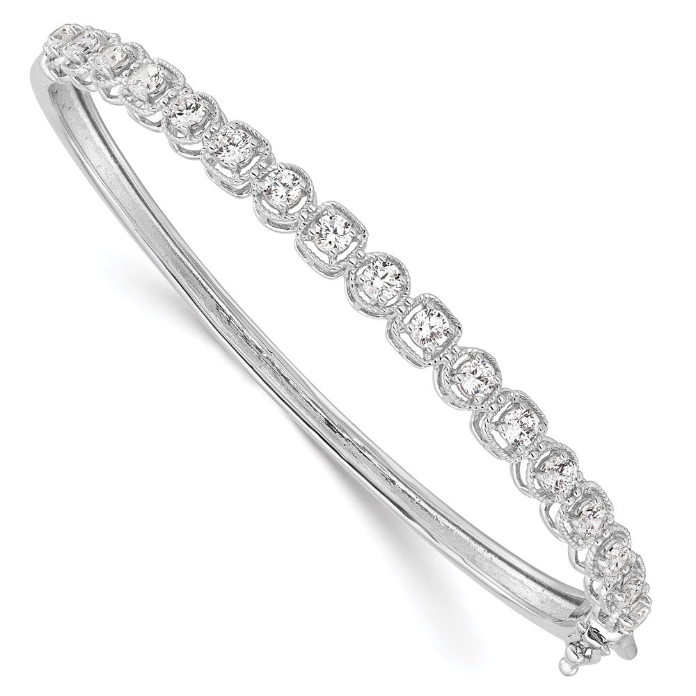 Sterling Silver Shimmer Rhodium-Plated 17 Stone Cz Hinged Bangle Bracelet