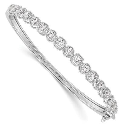 Sterling Silver Shimmer Rhodium-Plated 17 Stone Cz Hinged Bangle Bracelet