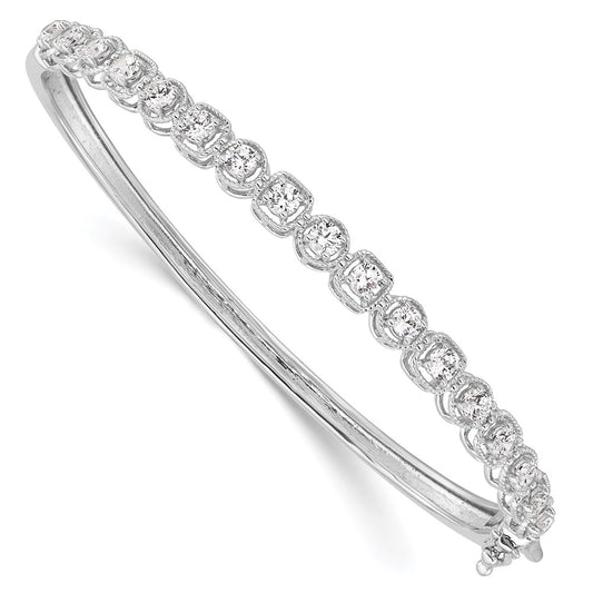 Sterling Silver Shimmer Rhodium-Plated 17 Stone Cz Hinged Bangle Bracelet