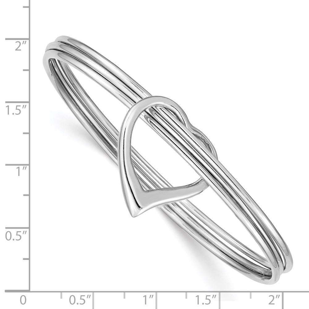 Sterling Silver Rhodium-Plated Polished 3 Piece Heart Slip On Bangle