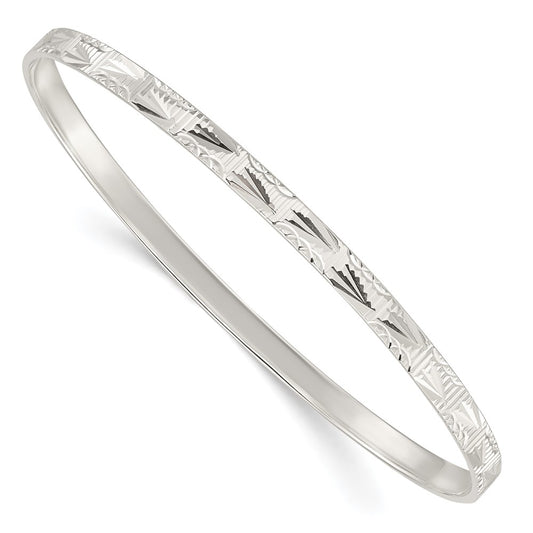 Sterling Silver Diamond Cut Slip-On Bangle