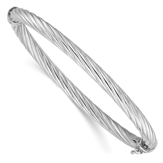 Sterling Silver Rhod-Plated Polish/Twisted 4.75mm Hinged Bangle