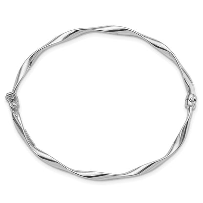 Sterling Silver Rhod-Plated Polished 3mm Twisted Hinged Bangle