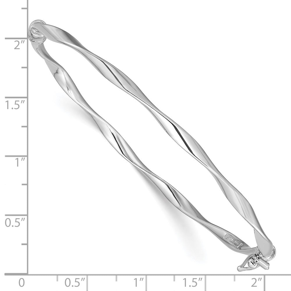 Sterling Silver Rhod-Plated Polished 3mm Twisted Hinged Bangle