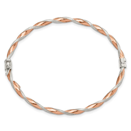 Sterling Silver Rose-Tone Satin/Polish Twisted 3mm Hinged Bangle
