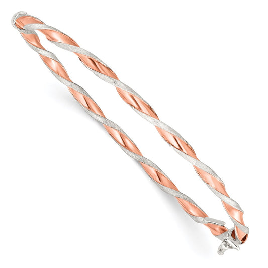 Sterling Silver Rose-Tone Satin/Polish Twisted 3mm Hinged Bangle