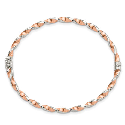 Sterling Silver Rose-Tone Polished Twisted 3mm Hinged Bangle