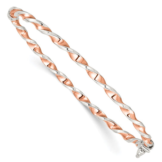 Sterling Silver Rose-Tone Polished Twisted 3mm Hinged Bangle