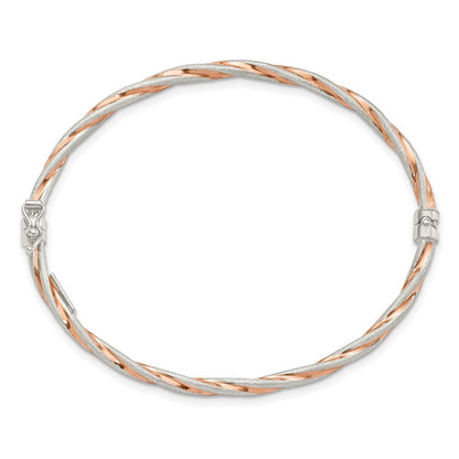 Sterling Silver Rose-Tone Satin/Polish Twisted 3mm Hinged Bangle