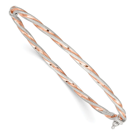 Sterling Silver Rose-Tone Satin/Polish Twisted 3mm Hinged Bangle