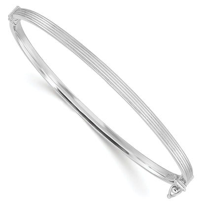 Sterling Silver Rhodium-Plated Polish/Textured 3mm Hinged Bangle