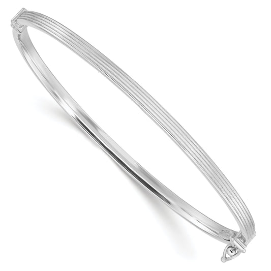Sterling Silver Rhodium-Plated Polish/Textured 3mm Hinged Bangle