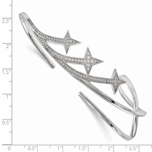 Sterling Silver Rhodium-Plated Cz Star Hand Bangle