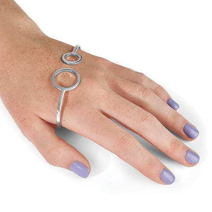 Sterling Silver Rhodium-Plated Polished Circles Palm Bangle
