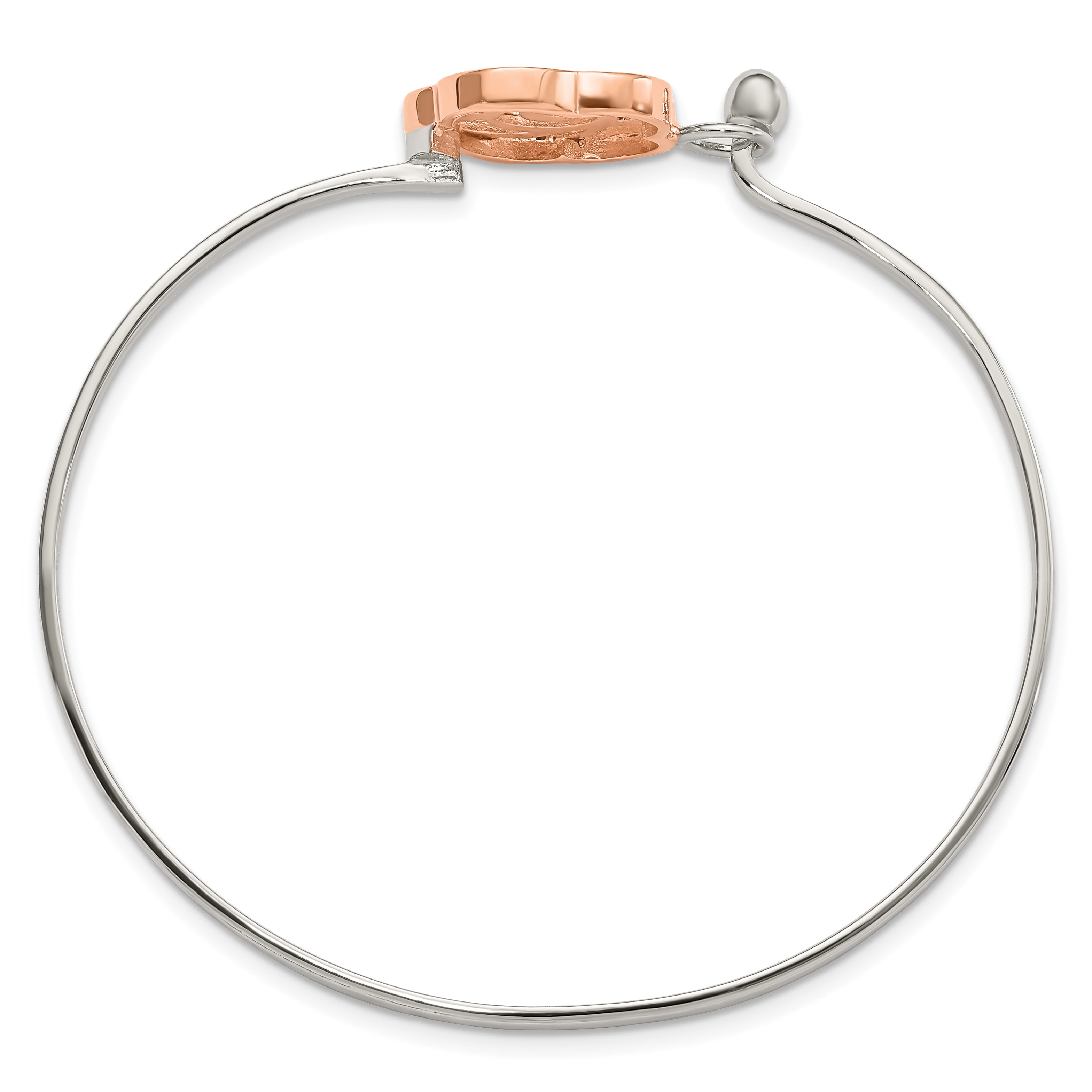 Sterling Silver Rose-Tone Polished Flower Bangle