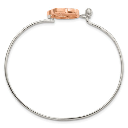 Sterling Silver Rose-Tone Polished Flower Bangle
