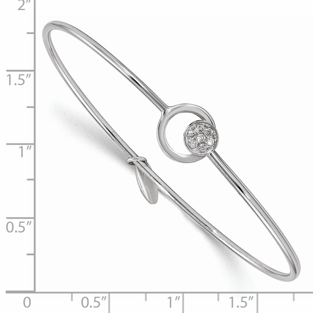 Sterling Silver Rhodium-Plated Polished With Cz Circle Flexible Bangle
