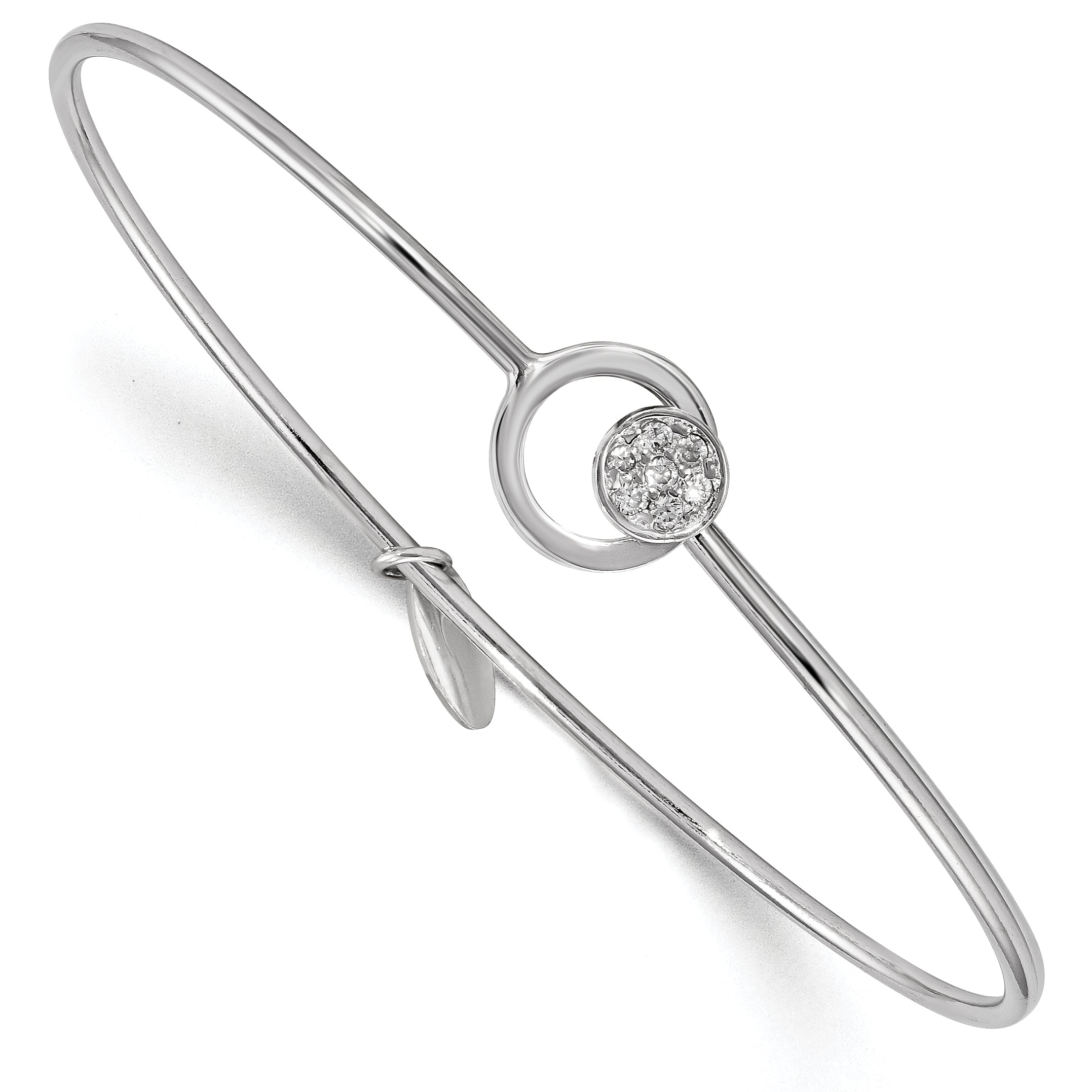 Sterling Silver Rhodium-Plated Polished With Cz Circle Flexible Bangle