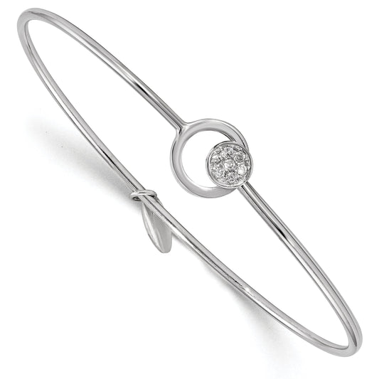 Sterling Silver Rhodium-Plated Polished With Cz Circle Flexible Bangle