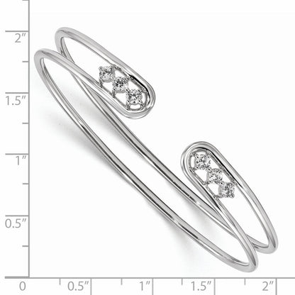 Sterling Silver Rhodium-Plated Cz Cuff Bangle