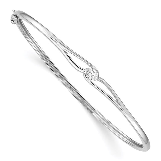 Sterling Silver Rhodium-Plated Cz Hinged Bangle