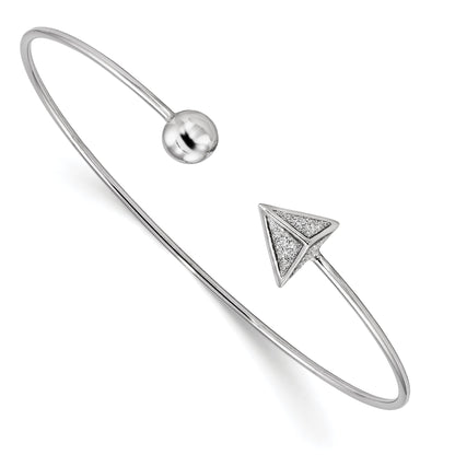 Sterling Silver Rhodium-Plated Glitter Enamel Triangle Flex Bangle