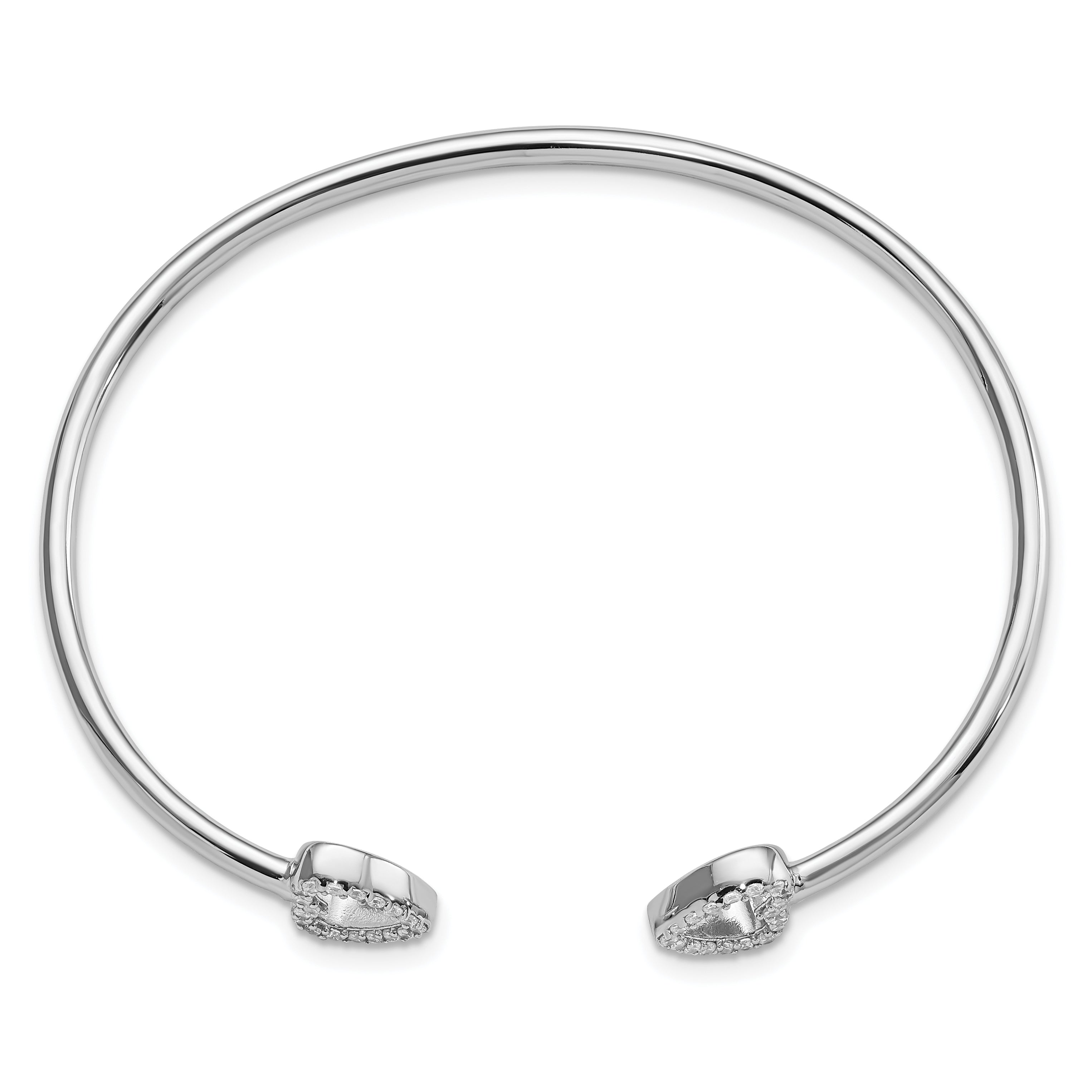 Sterling Silver Rhodium-Plated Cz Heart Cuff Bangle