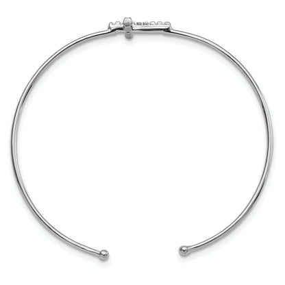 Sterling Silver Rhodium-Plated Cz Cross Cuff Bangle