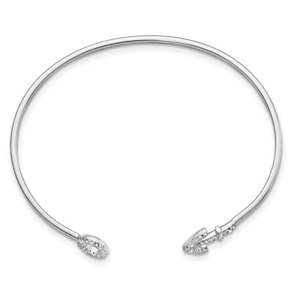 Sterling Silver Rhodium-Plated Cz Anchor Cuff Bangle