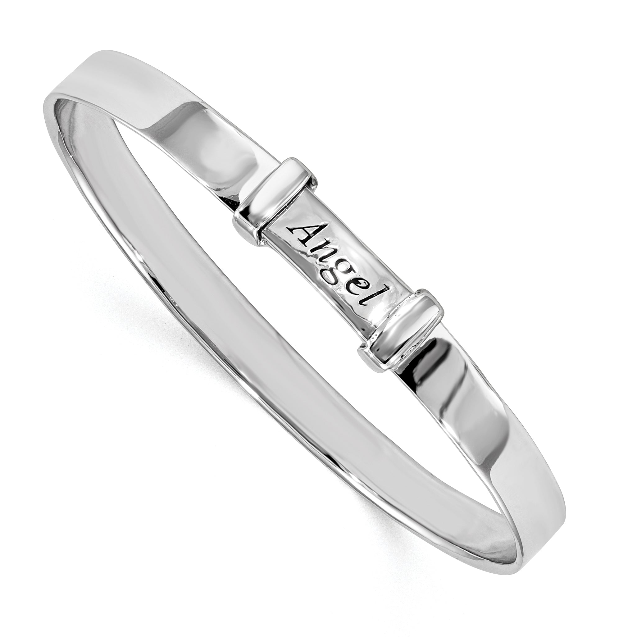 Sterling Silver Rhod-Plate Childs Enamel Angel Expandable Bangle