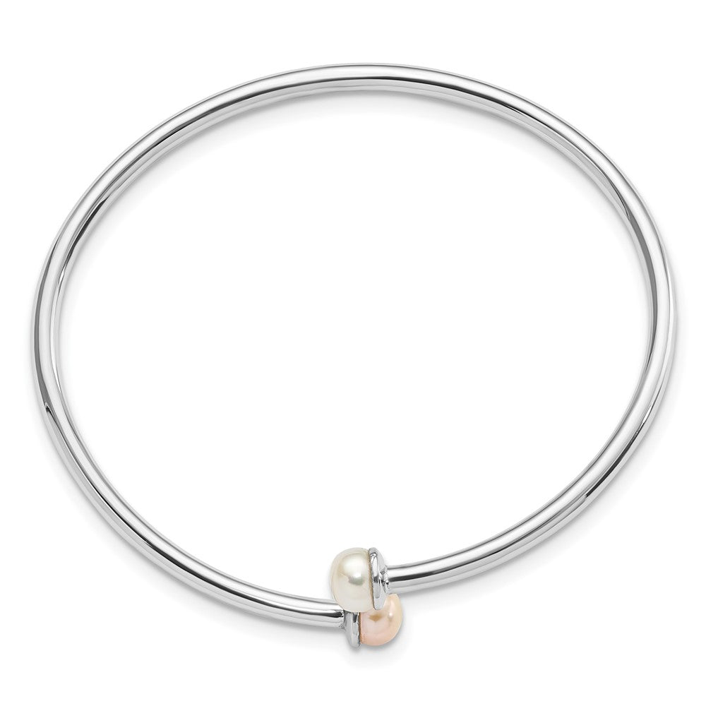 Sterling Silver Rh-Plated Pink & White Fwc Flexible Children'S Bangle