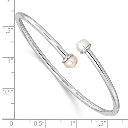 Sterling Silver Rh-Plated Pink & White Fwc Flexible Children'S Bangle