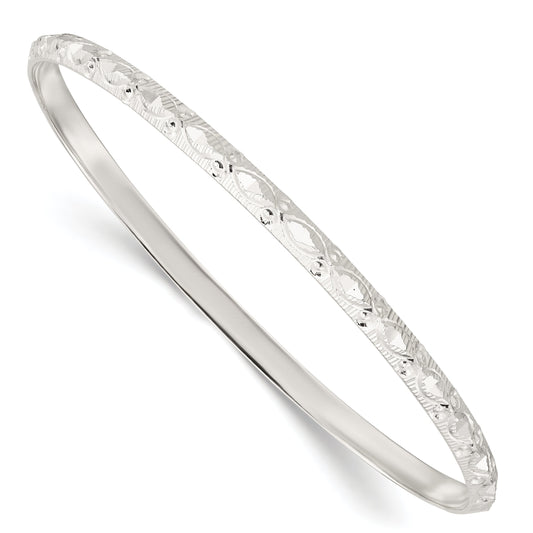 Sterling Silver Diamond Cut Patterned Slip-On Bangle