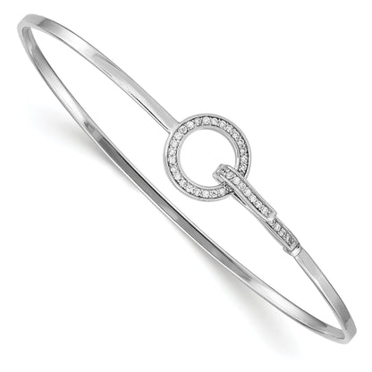 Sterling Silver Rhodium-Plated Cz Circle Flexible Bangle