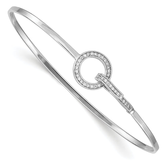 Sterling Silver Rhodium-Plated Cz Circle Flexible Bangle