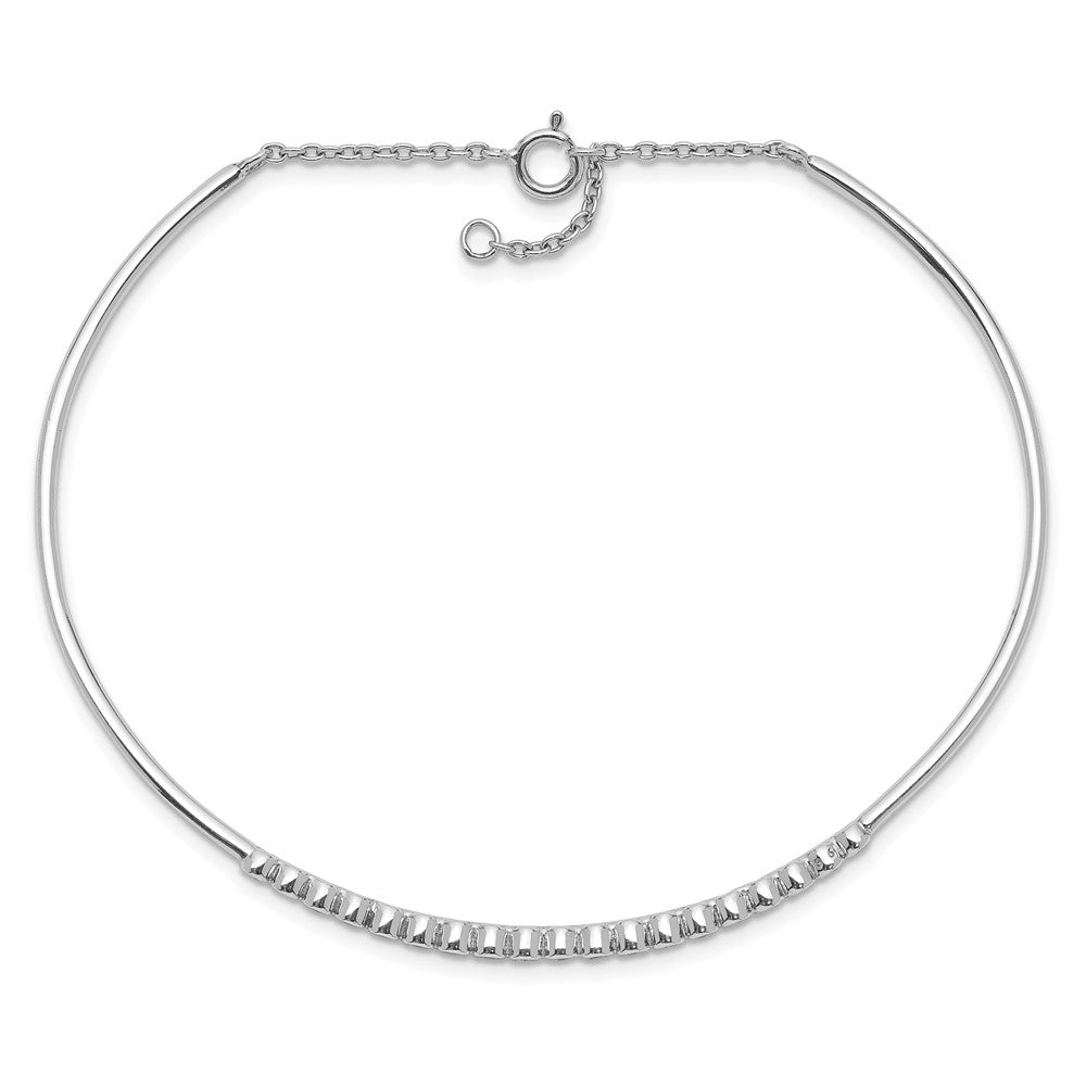 Sterling Silver Rhodium Plated Children'S Cz Bangle With Safety Chain