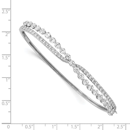 Sterling Silver Rhodium-Plated Criss Cross Cz Hinged Bangle