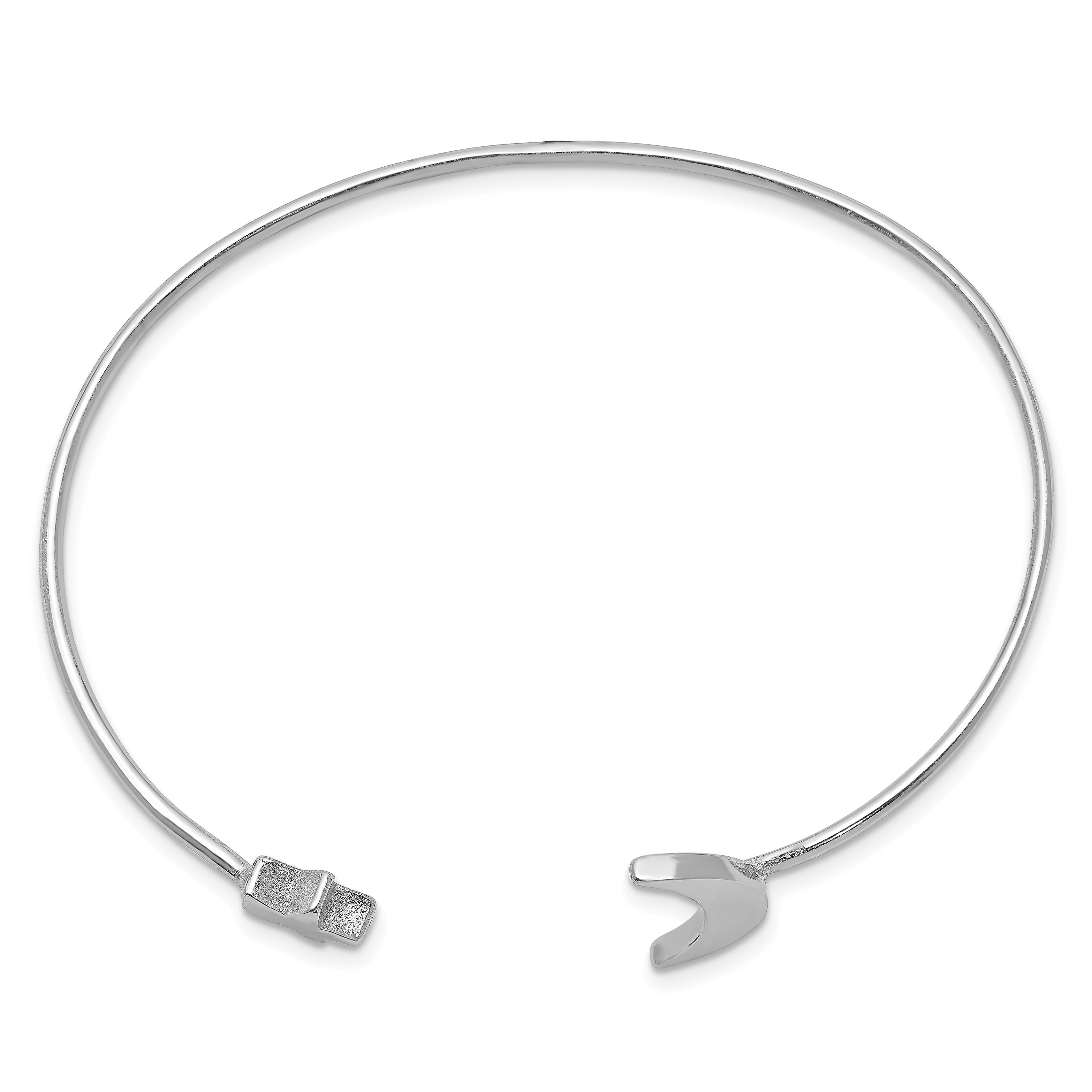 Sterling Silver Rhodium-Plated Moon And Star Bangle