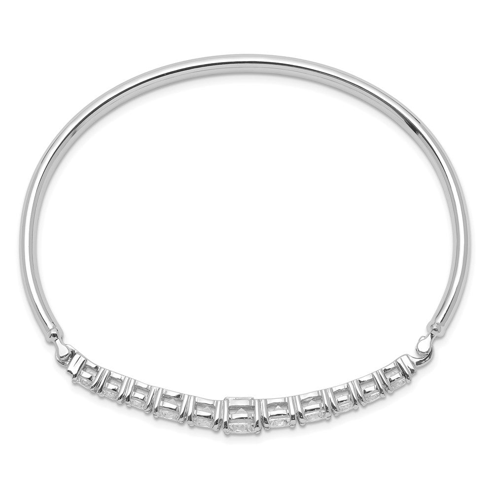 Sterling Silver Rhodium-Plated Graduated Cz Hinged Bangle