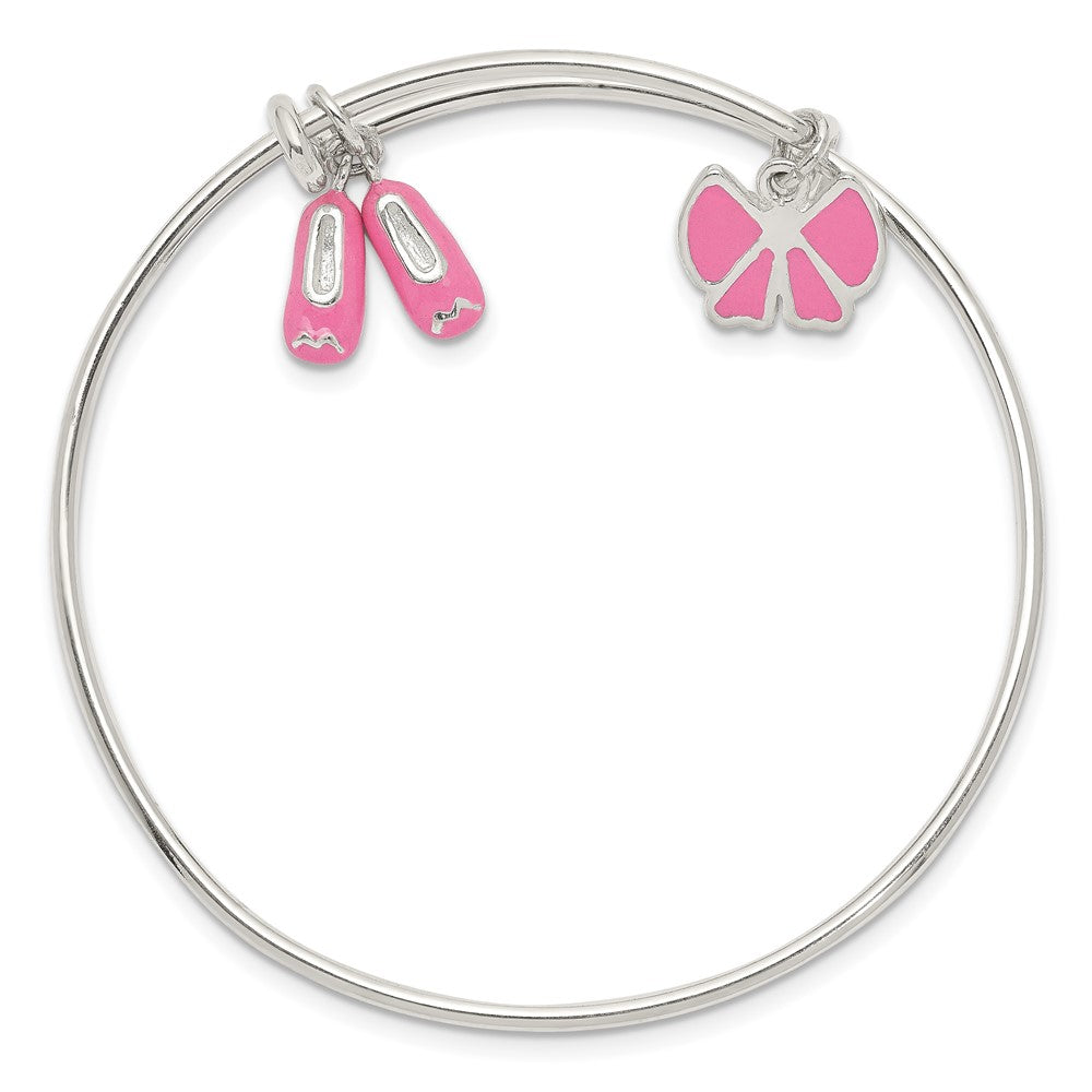 Sterling Silver Enameled Ballet Shoes & Bow Adjustable Children'S Bangle
