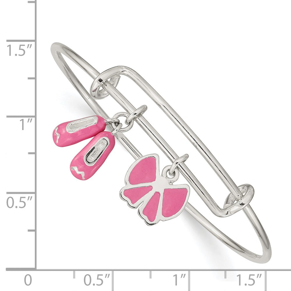 Sterling Silver Enameled Ballet Shoes & Bow Adjustable Children'S Bangle