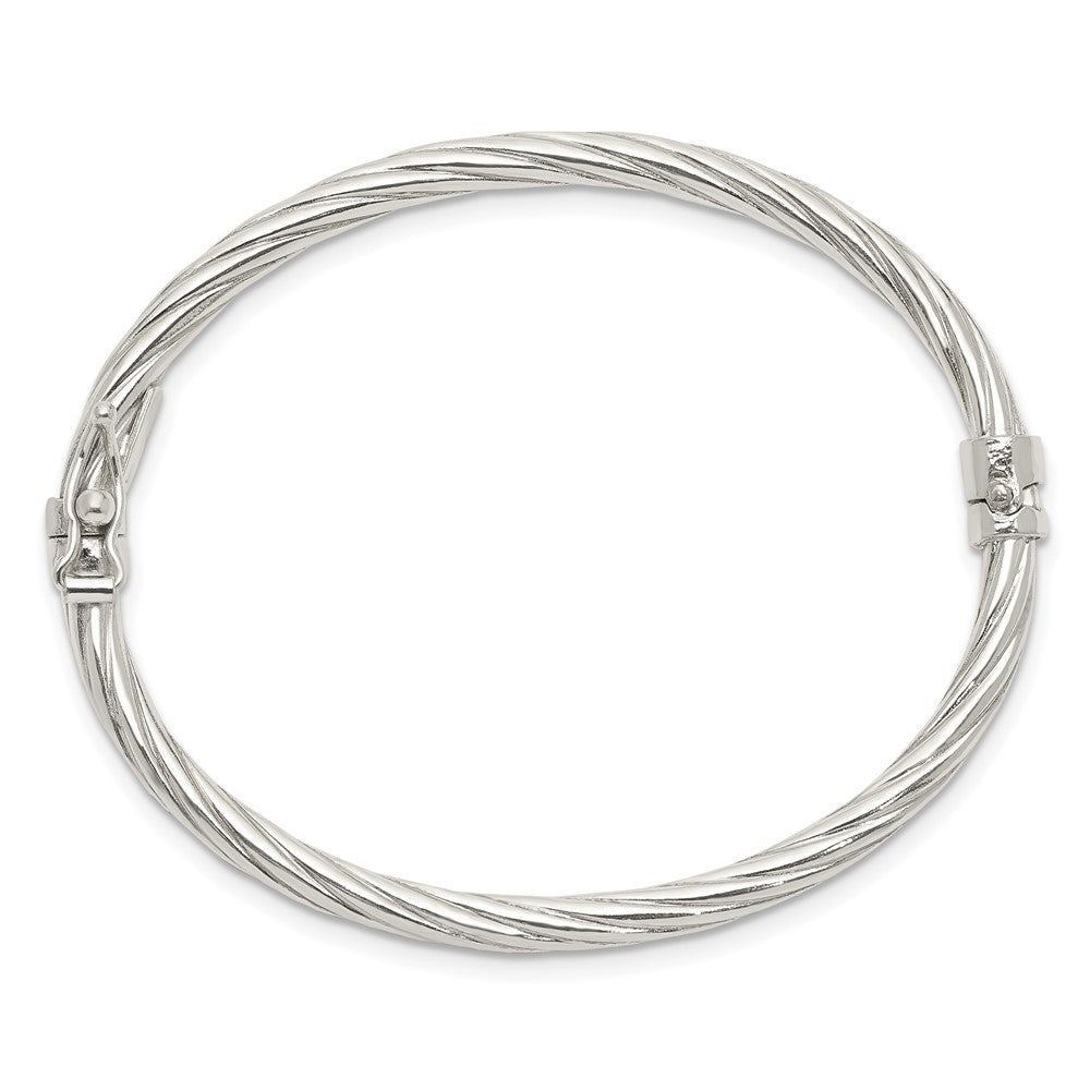 Sterling Silver Polished & Twisted 3mm Hinged Baby Bangle