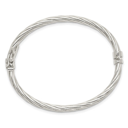 Sterling Silver Polished & Twisted 3mm Hinged Baby Bangle