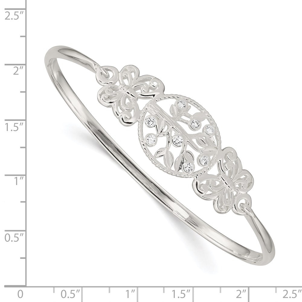 Sterling Silver Butterfly And Cz Tree Bangle