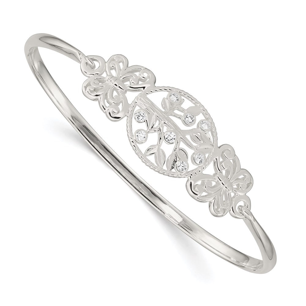 Sterling Silver Butterfly And Cz Tree Bangle