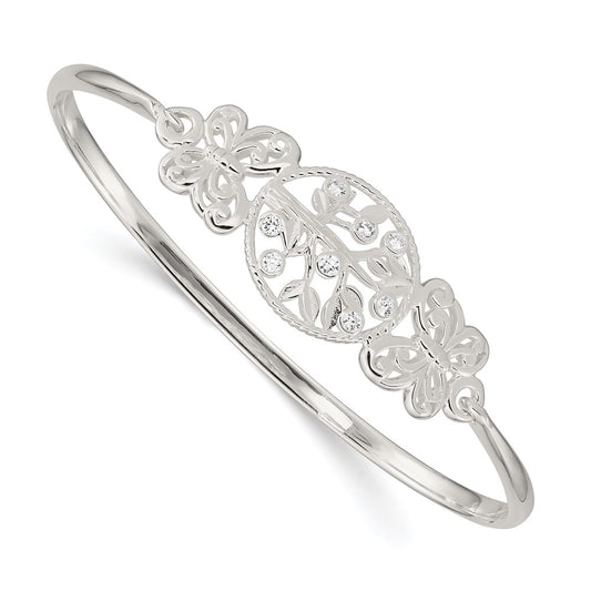 Sterling Silver Butterfly And Cz Tree Bangle