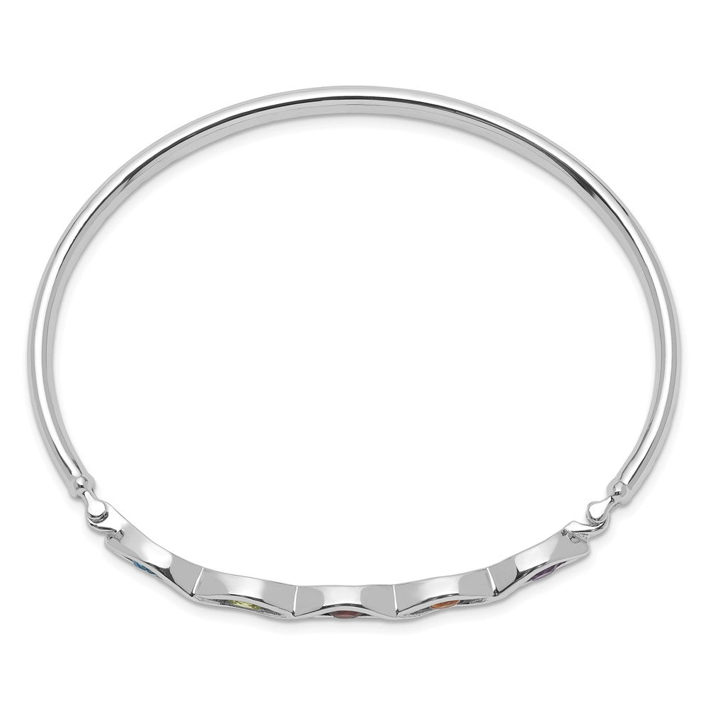 Sterling Silver Rhodium-Plated Multi-Gemstone Hinged Bangle
