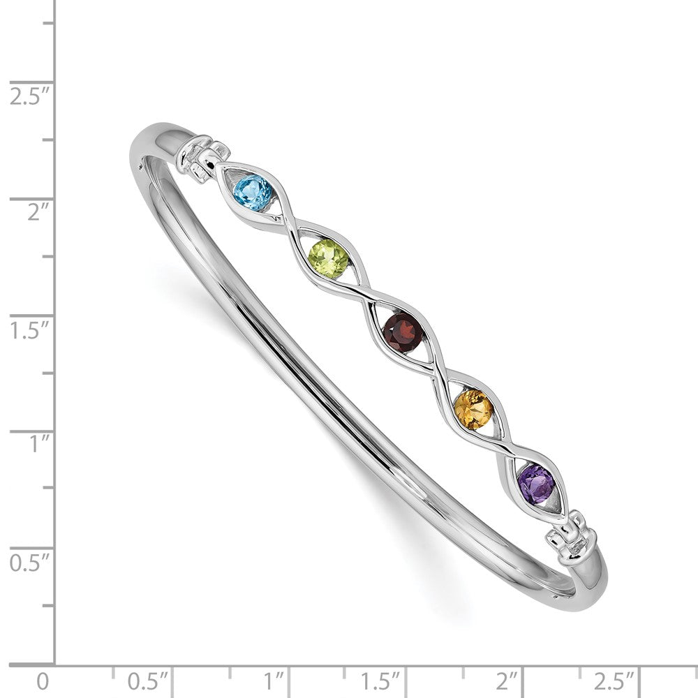 Sterling Silver Rhodium-Plated Multi-Gemstone Hinged Bangle